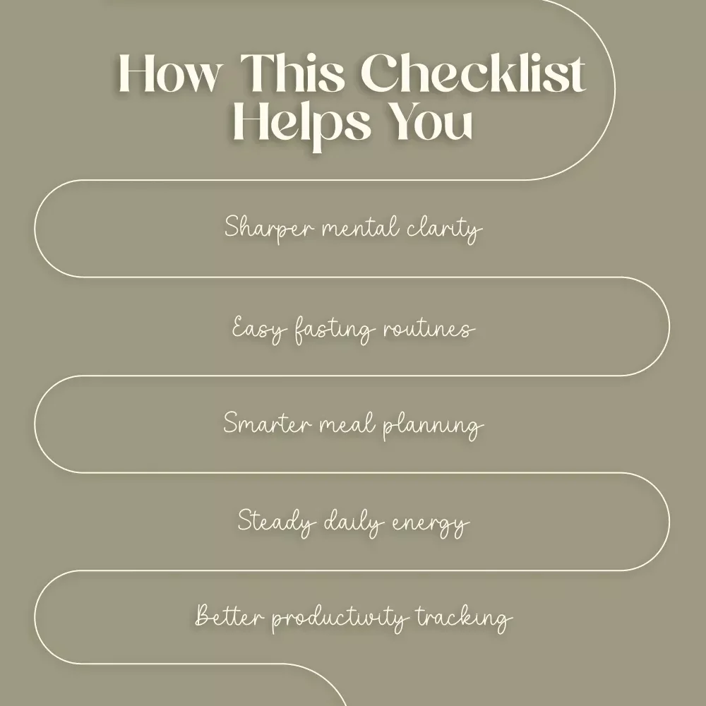 Intermittent Fasting for Focus: Your Daily Clarity Checklist | Digital Download Wellness Guide | Intermittent Fasting for Focus PDF Checklist for Beginners & Productivity