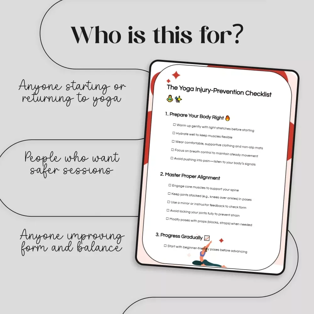 The Yoga Injury-Prevention Checklist | Printable Guide for Safe Yoga Practice | Digital Download on How to Avoid Injuries in Yoga | Alignment, Warm-Up & Recovery Tips