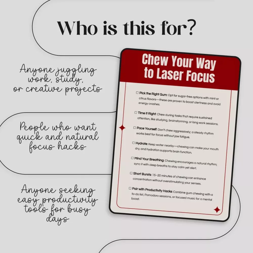 Chew Your Way to Laser Focus – Printable Checklist for Chewing Gum for Sharper Focus, Productivity & Mental Clarity
