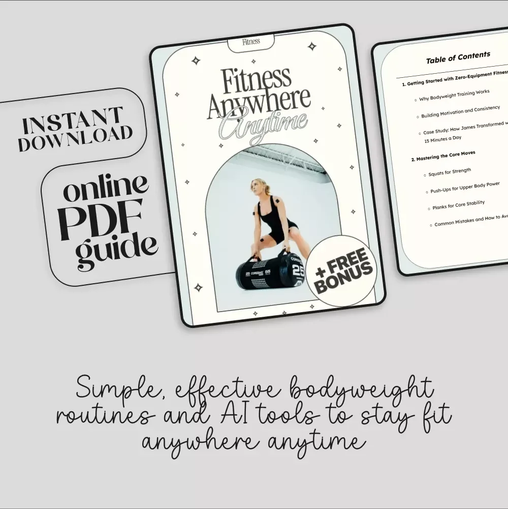 Fitness Anywhere Anytime Guide | Fitness for Beginners with Zero Equipment | Digital Download PDF eBook for Home & Travel Workouts