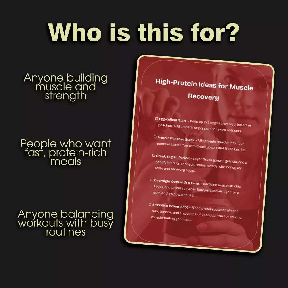 High-Protein Ideas for Muscle Recovery Checklist | Digital Download for Healthy High-Protein Breakfast Ideas for Muscle Recovery, Fitness, and Post-Workout Nutrition