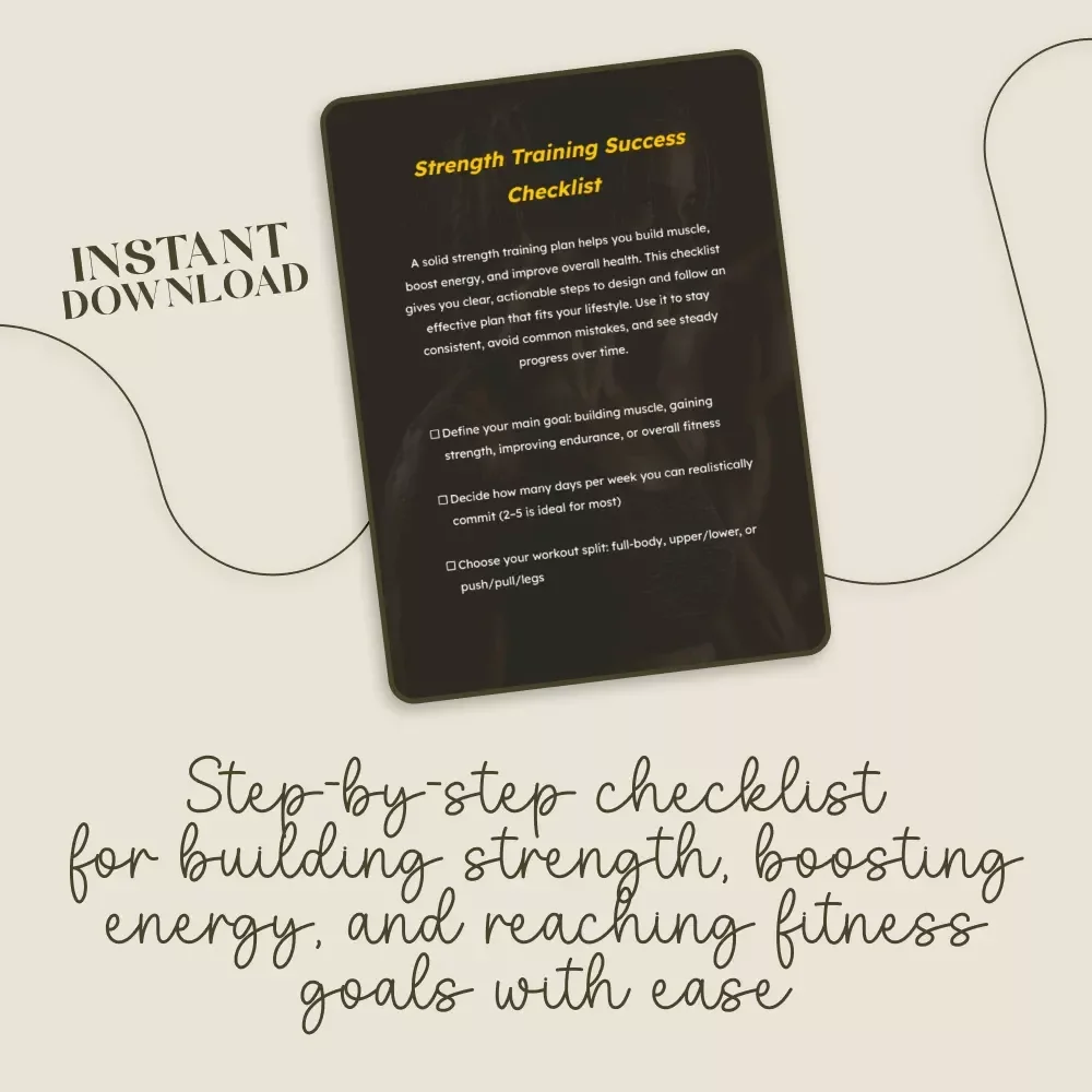 Strength Training Success Checklist | Digital Download Fitness Guide for Building Muscle & Strength Training Plan