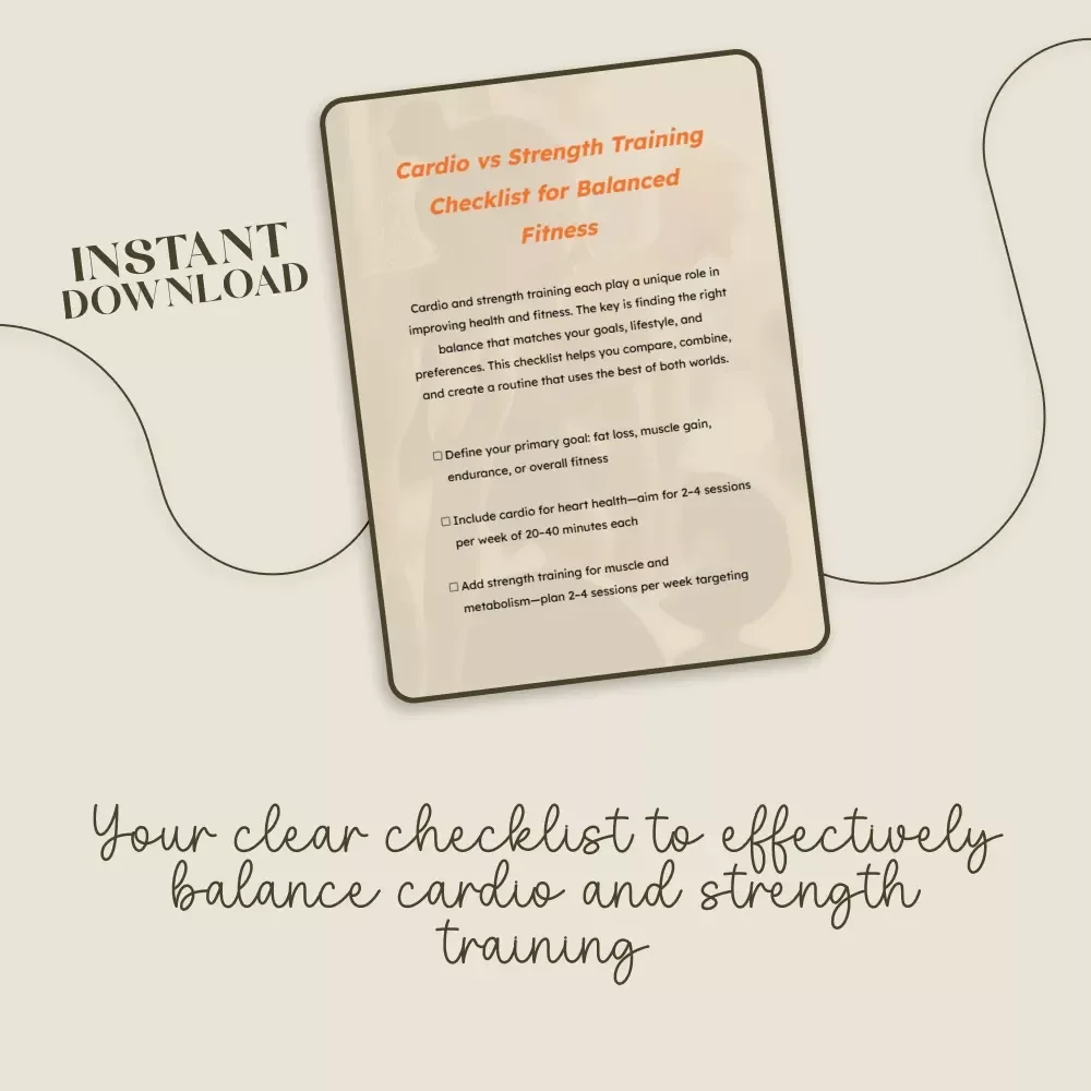Cardio vs Strength Training Checklist for Balanced Fitness | Ultimate Workout Balance Guide | HIIT & Strength Training Planner | Fitness Goals Digital Download