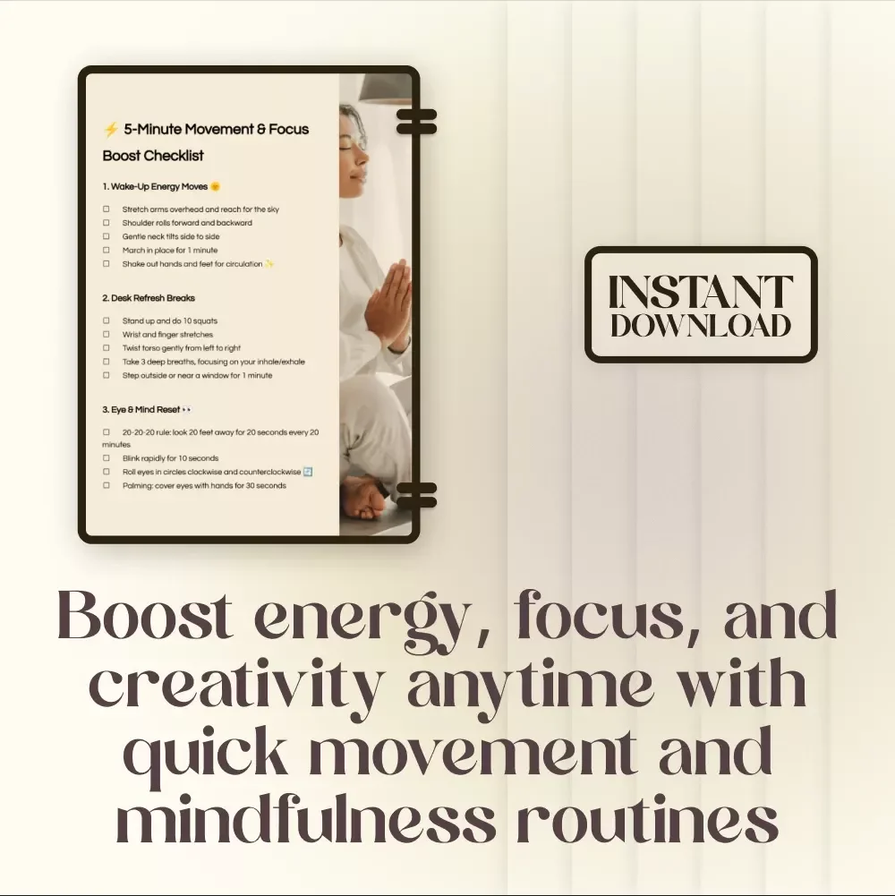 5-Minute Movement & Focus Boost Checklist | Digital Wellness Guide | Instant Download eBook for Energy, Productivity & Mindfulness