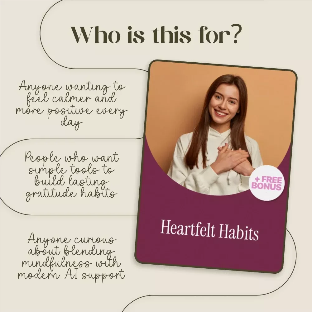 Heartfelt Habits | Gratitude Guide, Daily Gratitude Journal Ideas, Creative Gratitude Practice, AI Prompts for Reflection | Digital Download eBook & Checklist