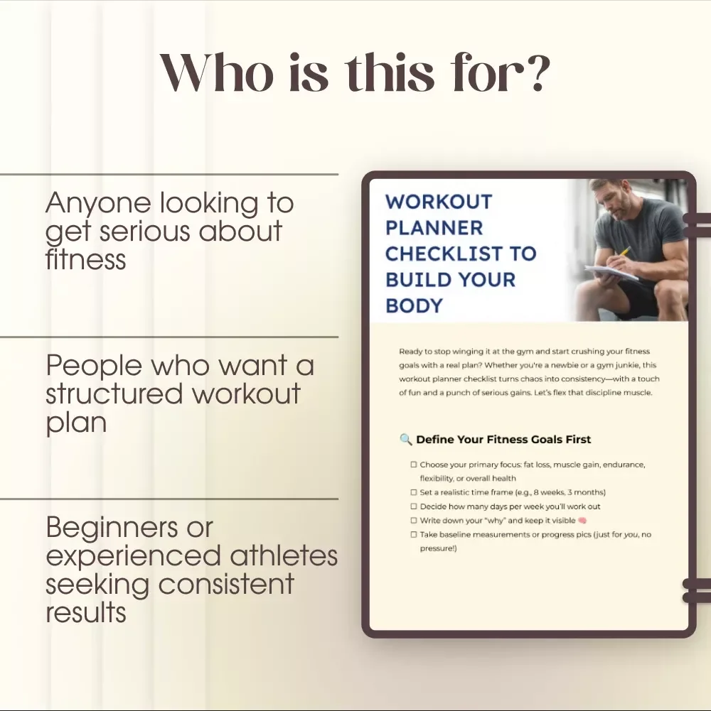 Workout Planner Checklist to Build Your Body - Ultimate Fitness Guide for Strength, Muscle Gain & Fat Loss