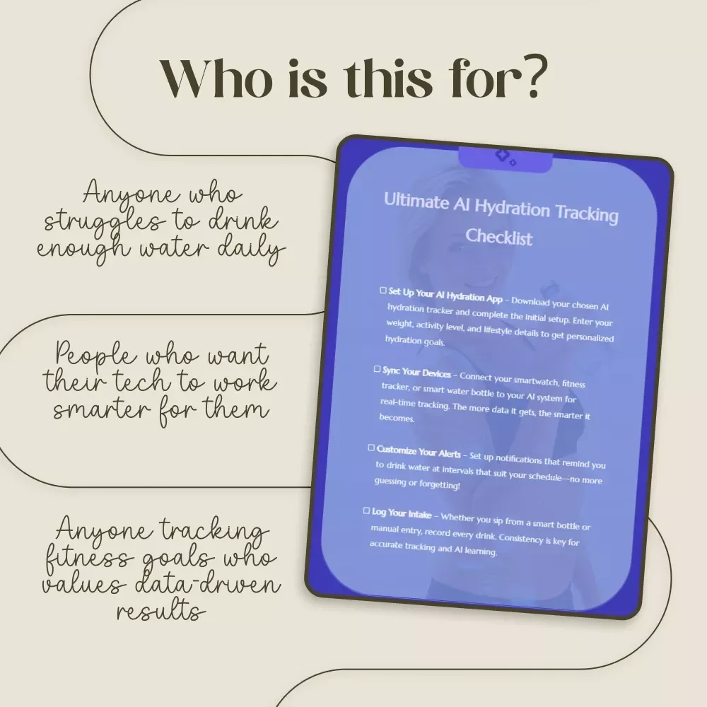 Ultimate AI Hydration Tracking Checklist | Digital Download Guide for Your AI Hydration Tracking System | Smart Water Tracker
