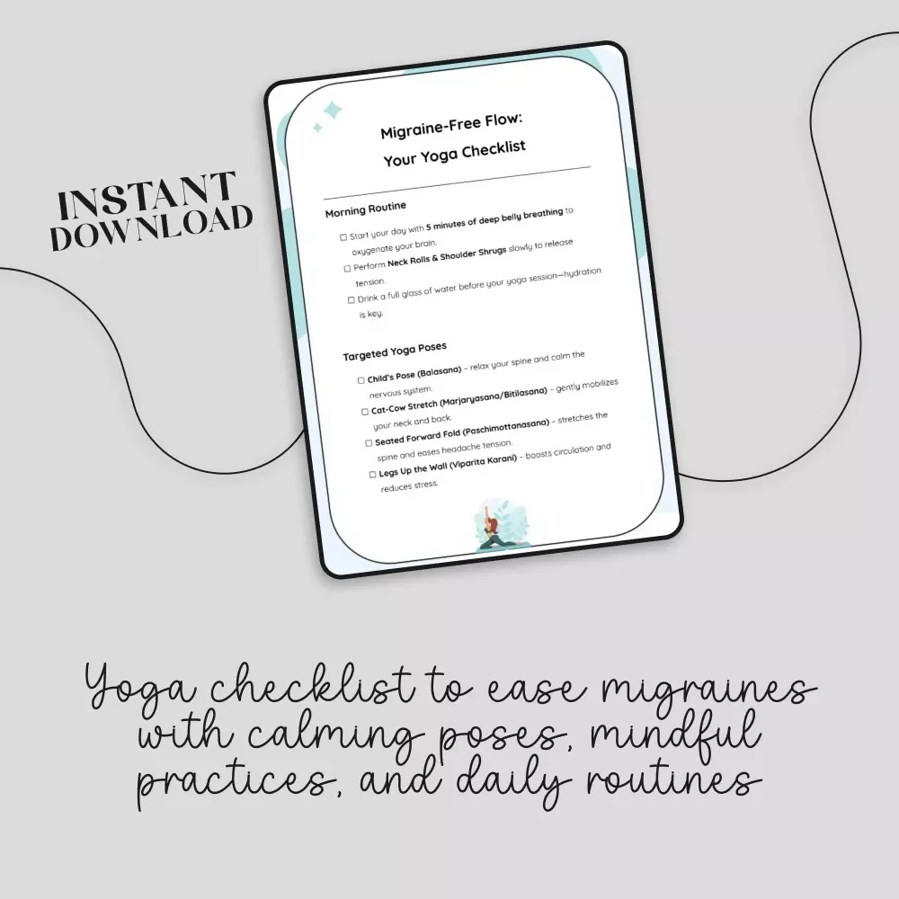 Migraine-Free Flow: Your Yoga Checklist | Digital Download for Natural Headache Relief | Yoga for Migraines and Headaches Wellness Guide