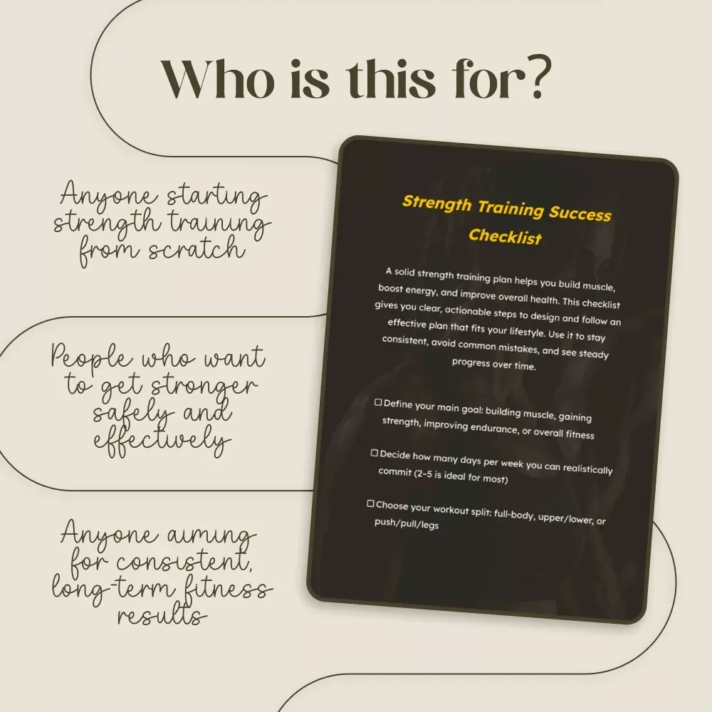Strength Training Success Checklist | Digital Download Fitness Guide for Building Muscle & Strength Training Plan