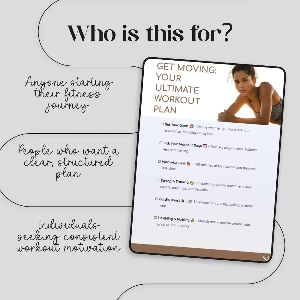Get Moving: Your Ultimate Workout Plan | Printable Fitness Checklist | Workout Exercises Schedule Digital Download