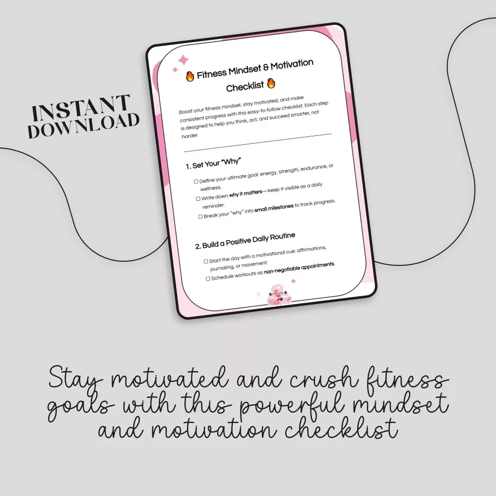 Fitness Mindset & Motivation Checklist | Digital Download | Printable Fitness Mindset and Motivation Guide for Progress Tracking & Goal Setting