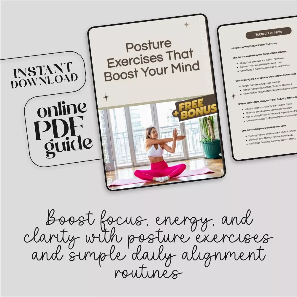 Posture Exercises That Boost Your Mind | Digital Download Guide, eBook & Checklist for Focus, Productivity, Core Strength, Spine Alignment & Better Posture Habits