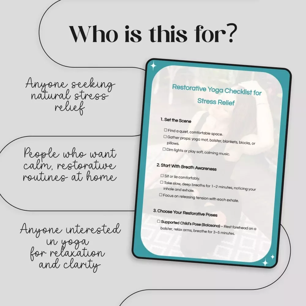 Restorative Yoga Checklist for Stress Relief | Digital Download for Relaxation, Calm, and Inner Balance | Restorative Yoga Practices for Stress Relief