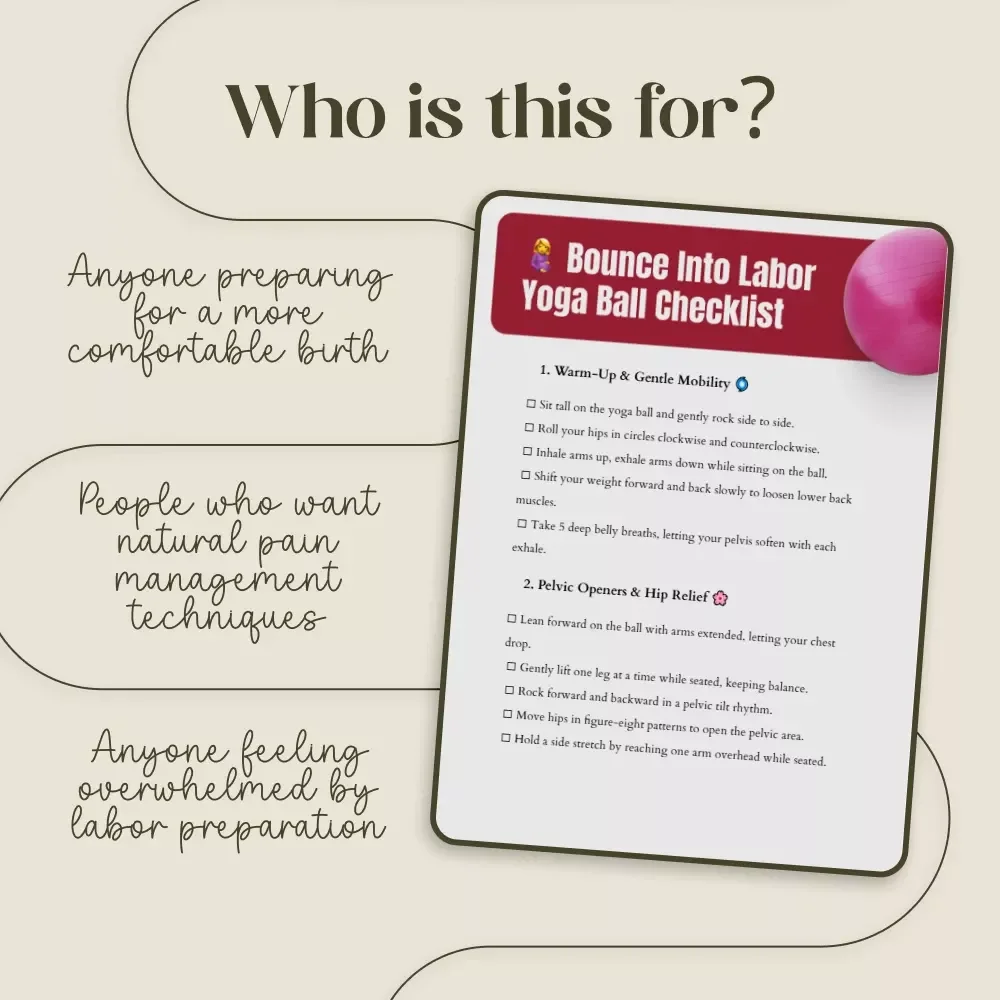 Bounce Into Labor Yoga Ball Checklist | Digital Download for Pregnancy | Yoga Ball Labor Exercises Guide & Cheat Sheet