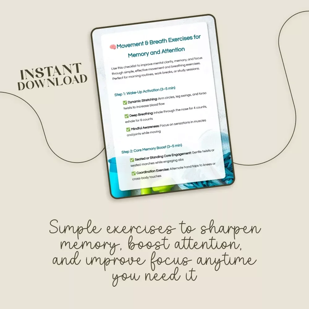 Movement & Breath Exercises for Memory and Attention | Digital Checklist for Mental Clarity, Focus & Productivity | Guided Routine with AI Optimization