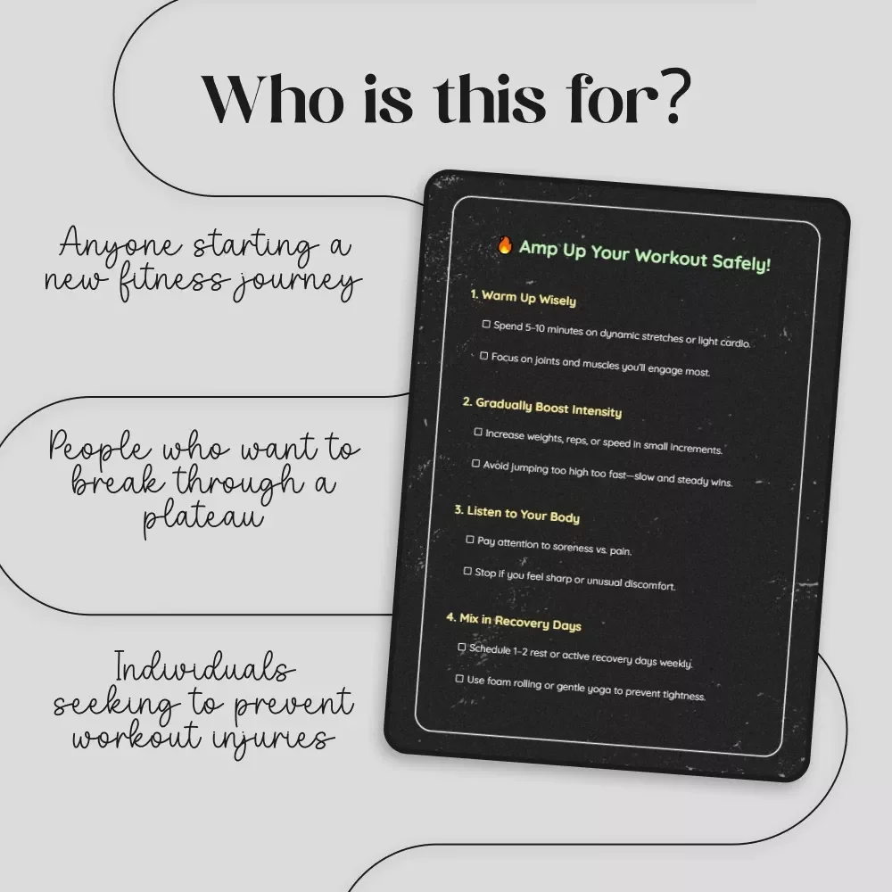 Amp Up Your Workout Safely! Digital Checklist | Learn How to Safely Increase Workout Intensity | Fitness Guide PDF