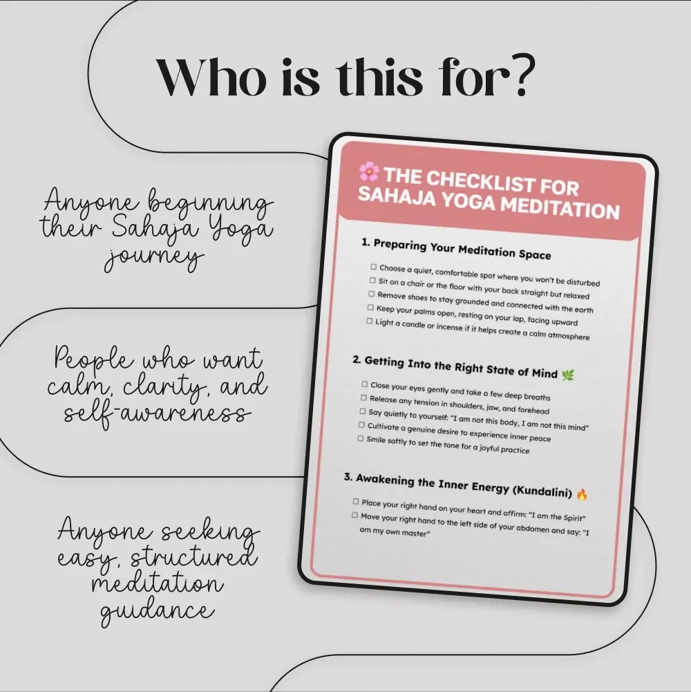 The Checklist for Sahaja Yoga Meditation | Digital Download Guide for Beginners | Printable Meditation Routine, Mindfulness Checklist, Kundalini Awakening Practice, Daily Inner Peace Planner