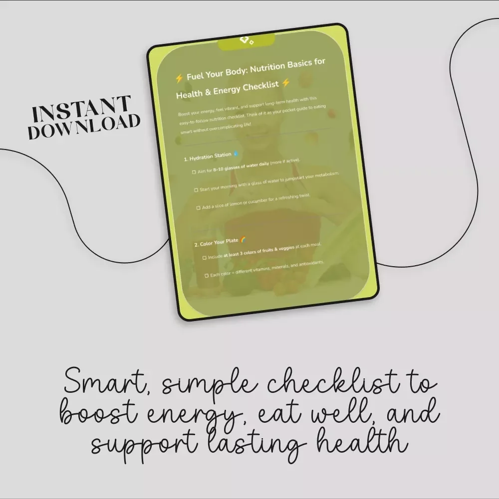 Fuel Your Body: Nutrition Basics for Health & Energy Checklist | Digital Download Wellness Guide, eBook & Healthy Eating Printable for Energy, Balance, and Long-Term Health