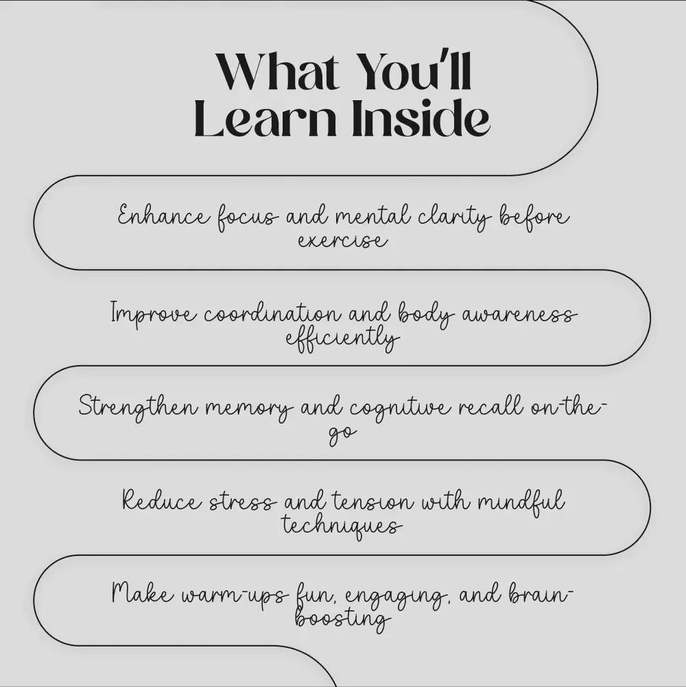Brain-Boosting Warm-Ups for Exercise Checklist | Digital Download | Fitness Mindset Guide, Printable eBook & Wellness Routine PDF