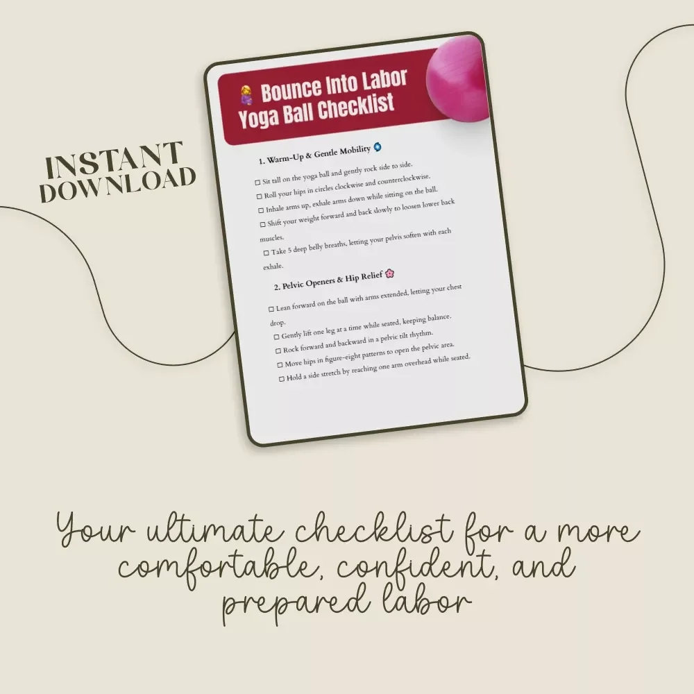 Bounce Into Labor Yoga Ball Checklist | Digital Download for Pregnancy | Yoga Ball Labor Exercises Guide & Cheat Sheet