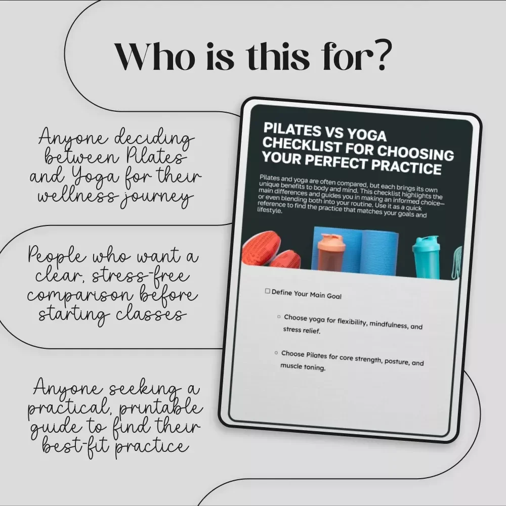 Pilates vs Yoga Checklist for Choosing Your Perfect Practice | Digital Download | Printable Wellness Guide | Fitness Comparison Chart | Mindfulness & Core Strength Planner