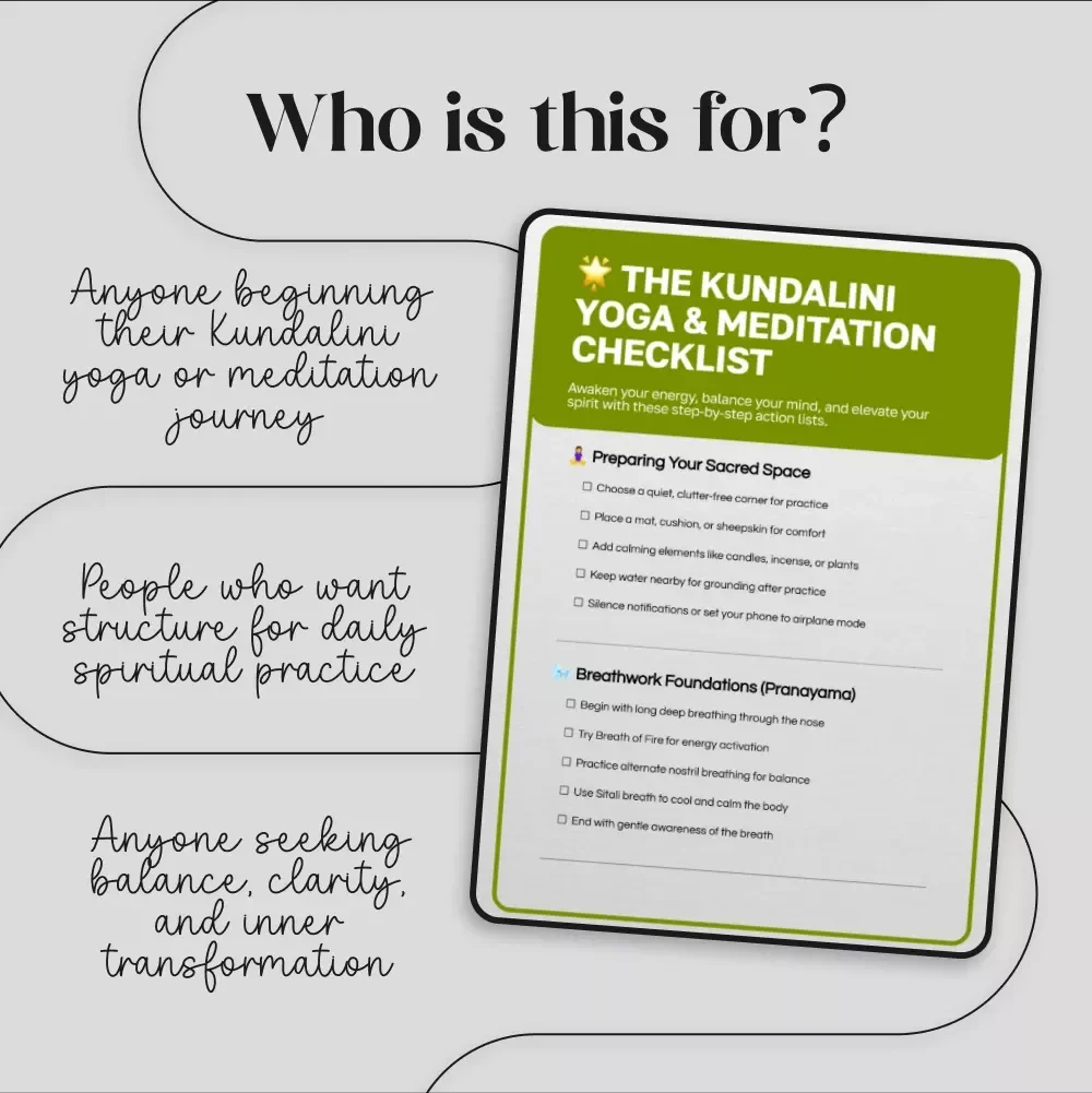 The Kundalini Yoga & Meditation Checklist | Digital Download Guide for Beginners & Spiritual Seekers | Printable Pranayama, Mantra, Kriya, Meditation & AI Companion Practice Planner