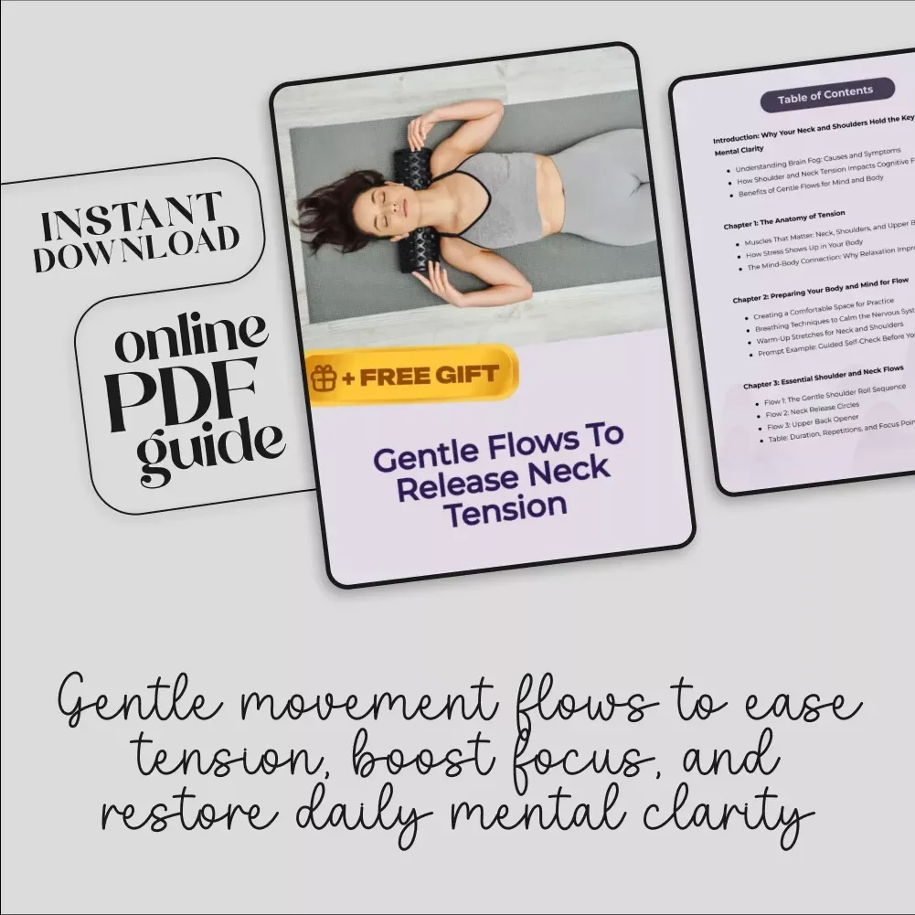 Gentle Flows to Release Neck Tension | Digital Download Guide for Brain Fog Relief, Shoulder & Neck Stretches, Mind-Body Connection eBook, Stress & Mental Clarity Checklist