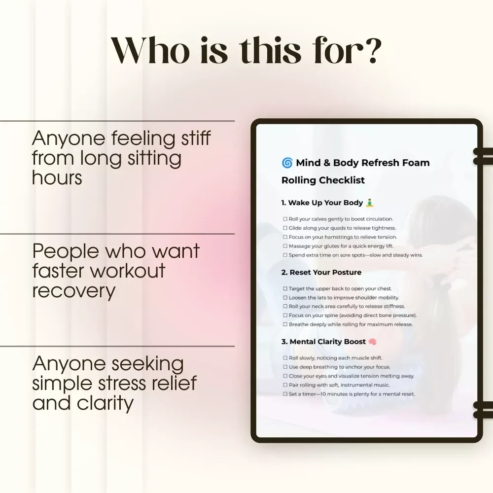 Mind & Body Refresh Foam Rolling Checklist | Digital Download for Foam Rolling to Refresh the Mind, Posture Reset, Stress Relief & Recovery
