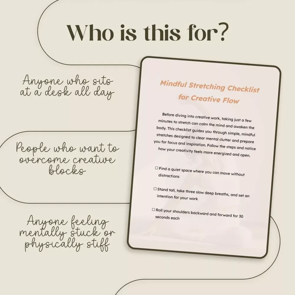 Mindful Stretching Checklist for Creative Flow | Digital Download | Guide for Mindful Stretching Before Creative Work