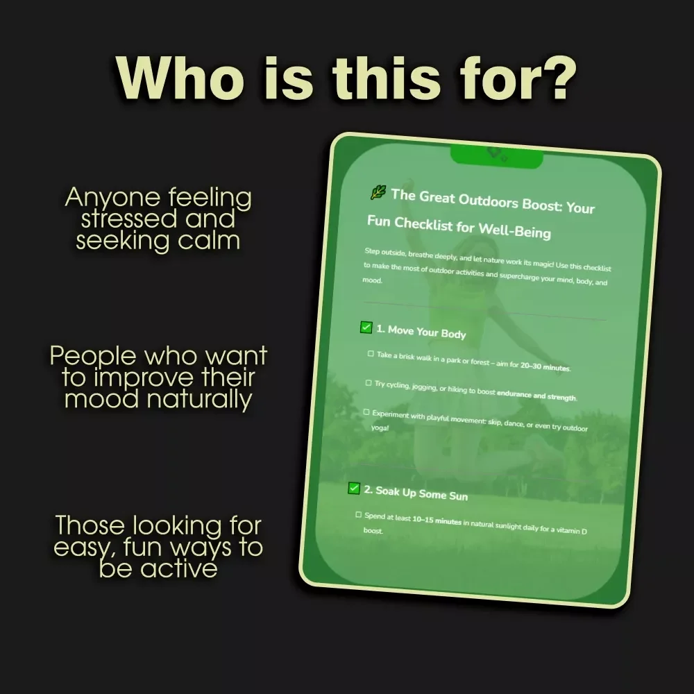 The Great Outdoors Boost: Your Fun Checklist for Well-Being | Digital Download | Guide to Benefits of Outdoor Activities