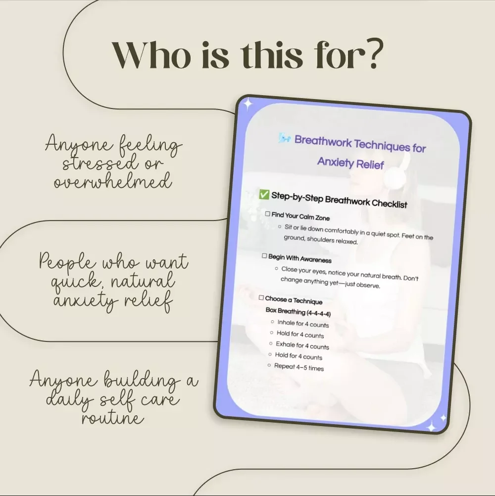Breathwork Techniques for Anxiety Relief | Digital Download Guide for Stress, Relaxation, Mindfulness, Meditation & Self Care