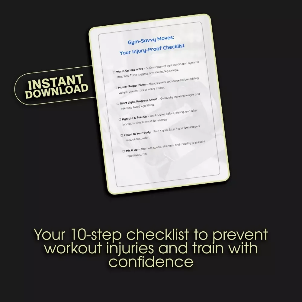 Gym-Savvy Moves: Your Injury-Proof Checklist | Digital Download | Learn How to Avoid Common Gym Injuries