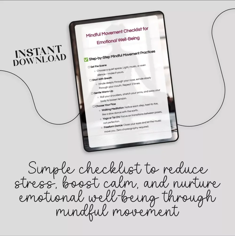 Mindful Movement Checklist for Emotional Well-Being | Digital Download Guide, eBook & Printable Self-Care Resource for Stress Relief, Meditation, Yoga, and Inner Peace