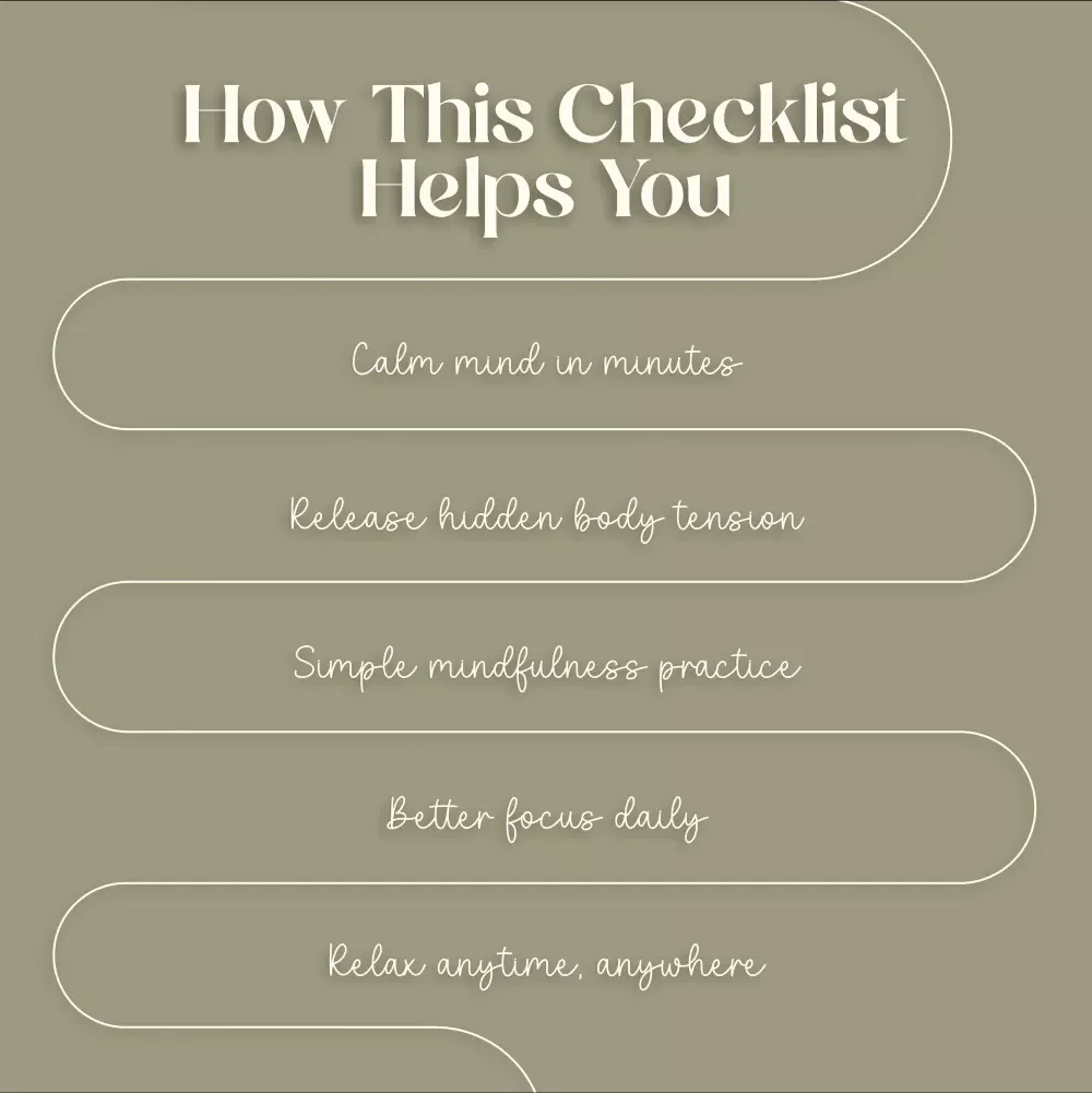 Body Scan Checklist for Stress Reduction | Mindfulness Meditation Guide | Relaxation eBook Digital Download for Anxiety Relief, Self Care & Wellness