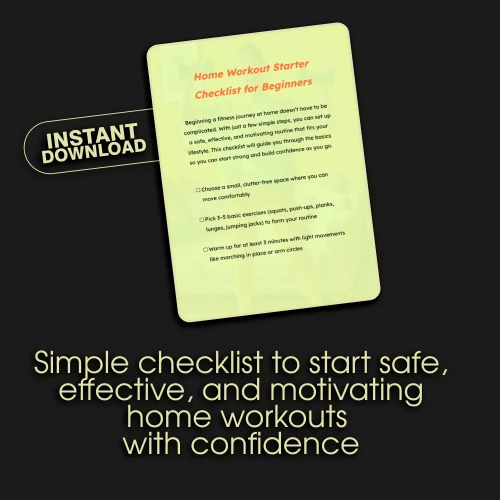 Home Workout Starter Checklist for Beginners | Home Workout Tips for Beginners Printable Fitness PDF