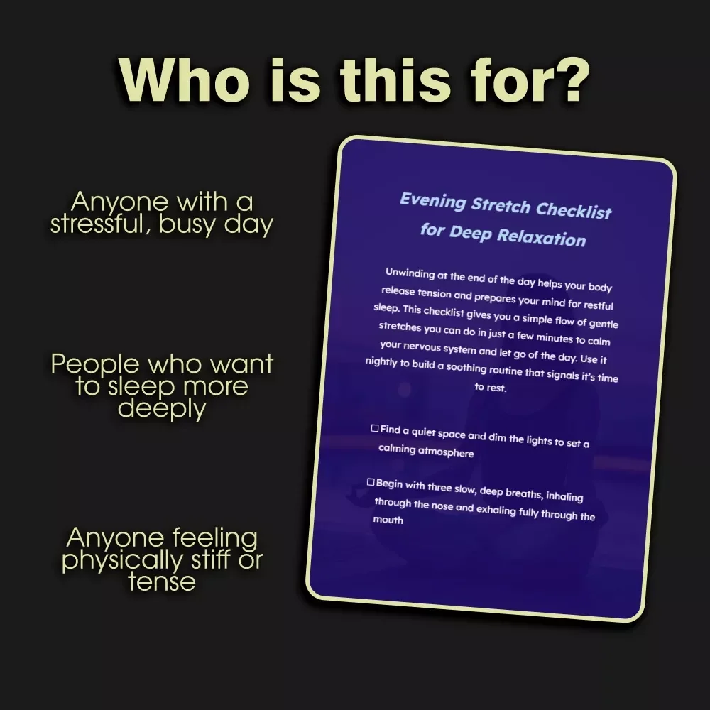 Evening Stretch Checklist for Deep Relaxation | Digital Download | Guided Nightly Stretches for Stress Relief & Better Sleep