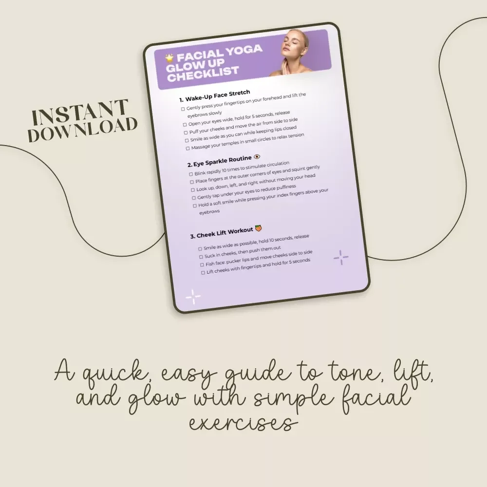 Facial Yoga Glow Up Checklist Digital Download | Facial Yoga Exercises for a Toned, Lifted & Youthful Complexion | Instant PDF Guide