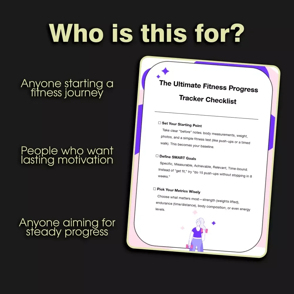 The Ultimate Fitness Progress Tracker Checklist | Printable Guide for How to Track Fitness Progress, SMART Goals, Progress Photos, and Non-Scale Victories