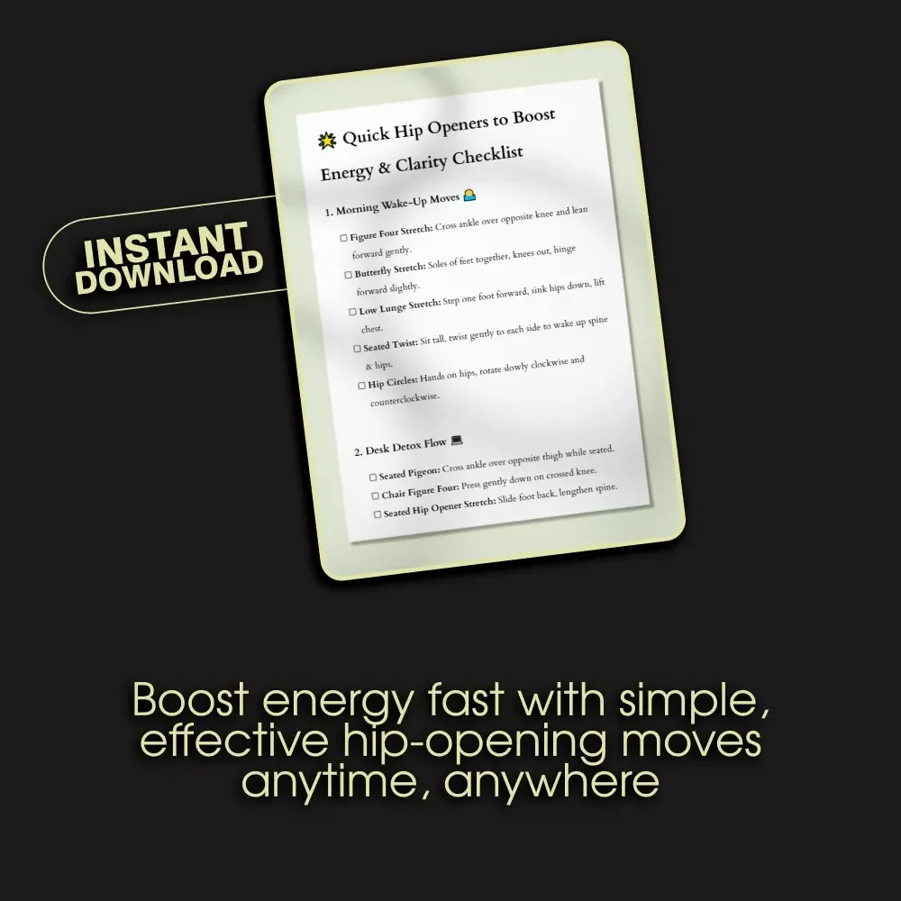 Quick Hip Openers to Boost Energy Checklist | Instant Download Mobility Guide | Quick Hip Openers to Improve Energy and Clarity | Digital Stretching Routine for Daily Wellness