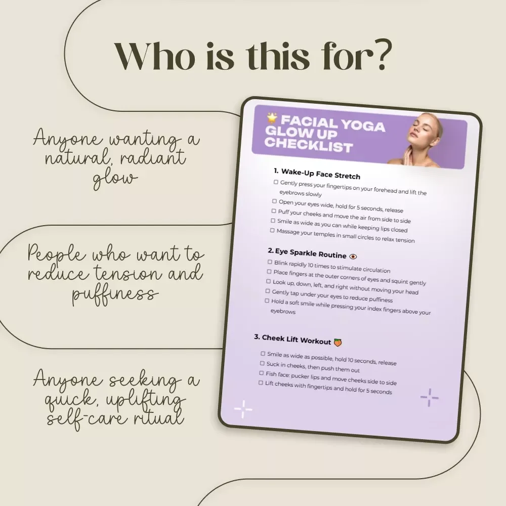 Facial Yoga Glow Up Checklist Digital Download | Facial Yoga Exercises for a Toned, Lifted & Youthful Complexion | Instant PDF Guide