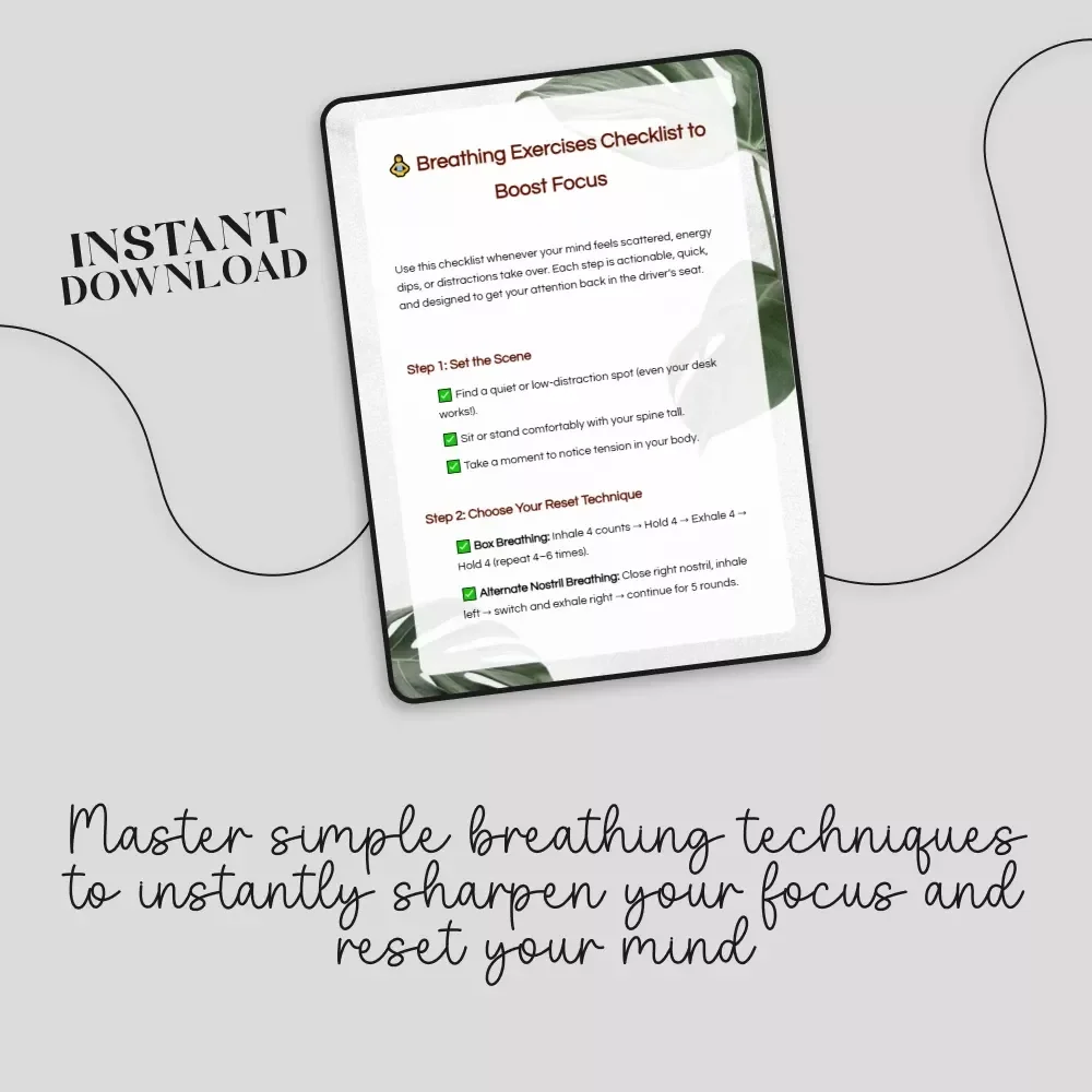 Breathing Exercises Checklist to Boost Focus | Digital Download | Breathing Exercises to Reset Attention