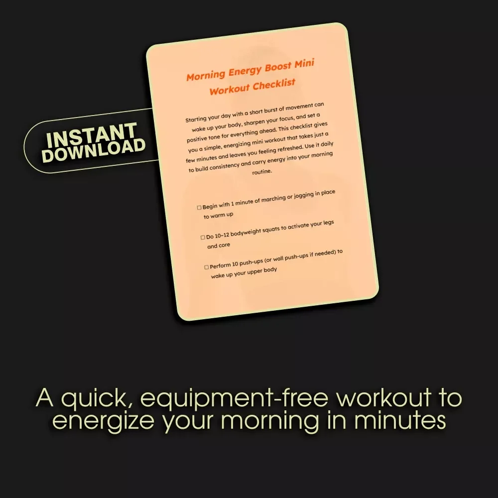 Morning Energy Boost Mini Workout Checklist | Instant Digital Download | Quick Morning Mini Workouts for Energy