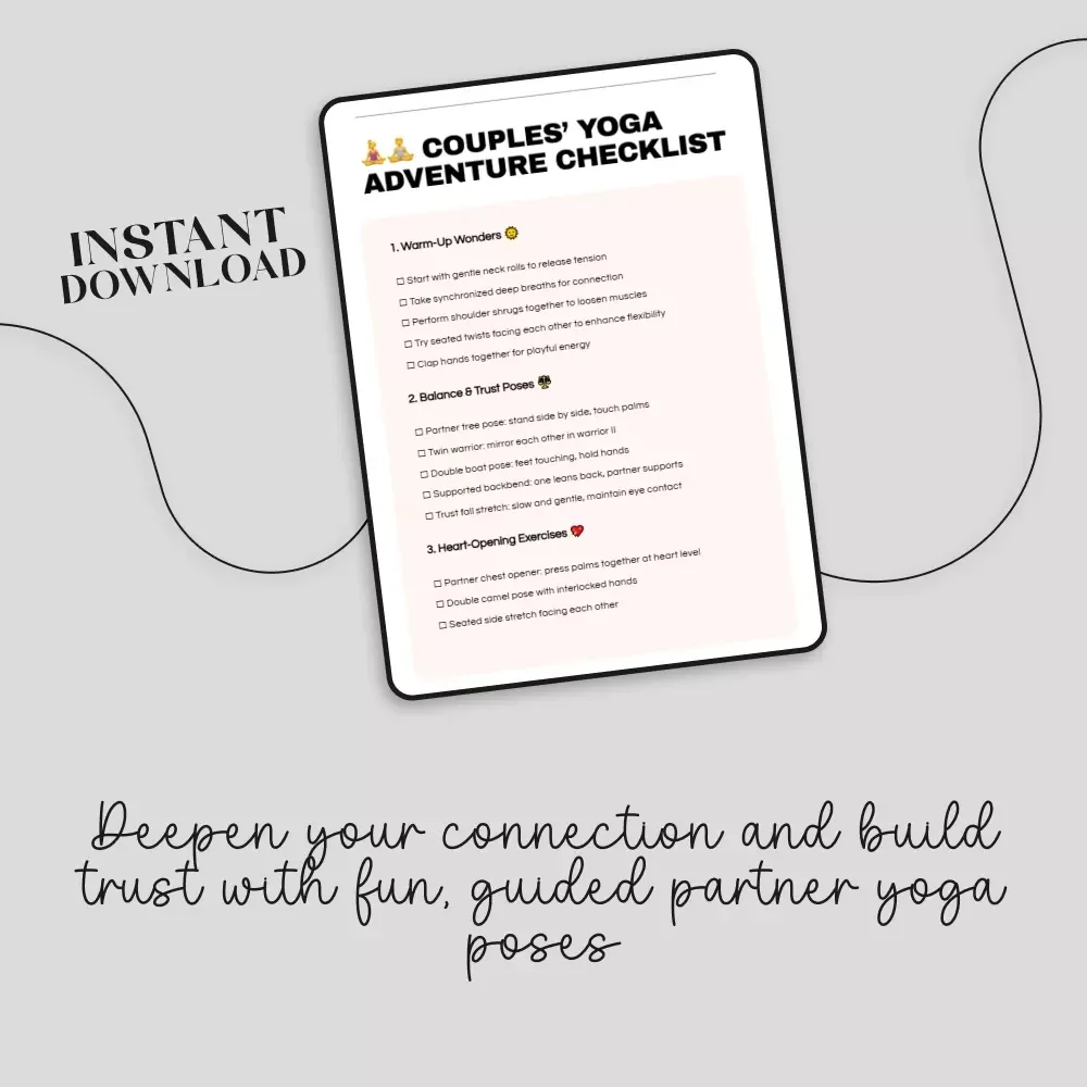 Couples’ Yoga Adventure Checklist | Digital Download for Connection | Fun Yoga Exercises for Couples