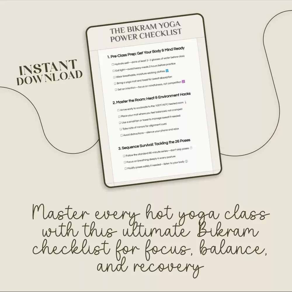 The Bikram Yoga Power Checklist | Hot Yoga Prep Guide | Bikram Yoga Digital Download | Yoga Class Printable | Mindful Fitness Planner | Yoga eBook for Beginners & Enthusiasts