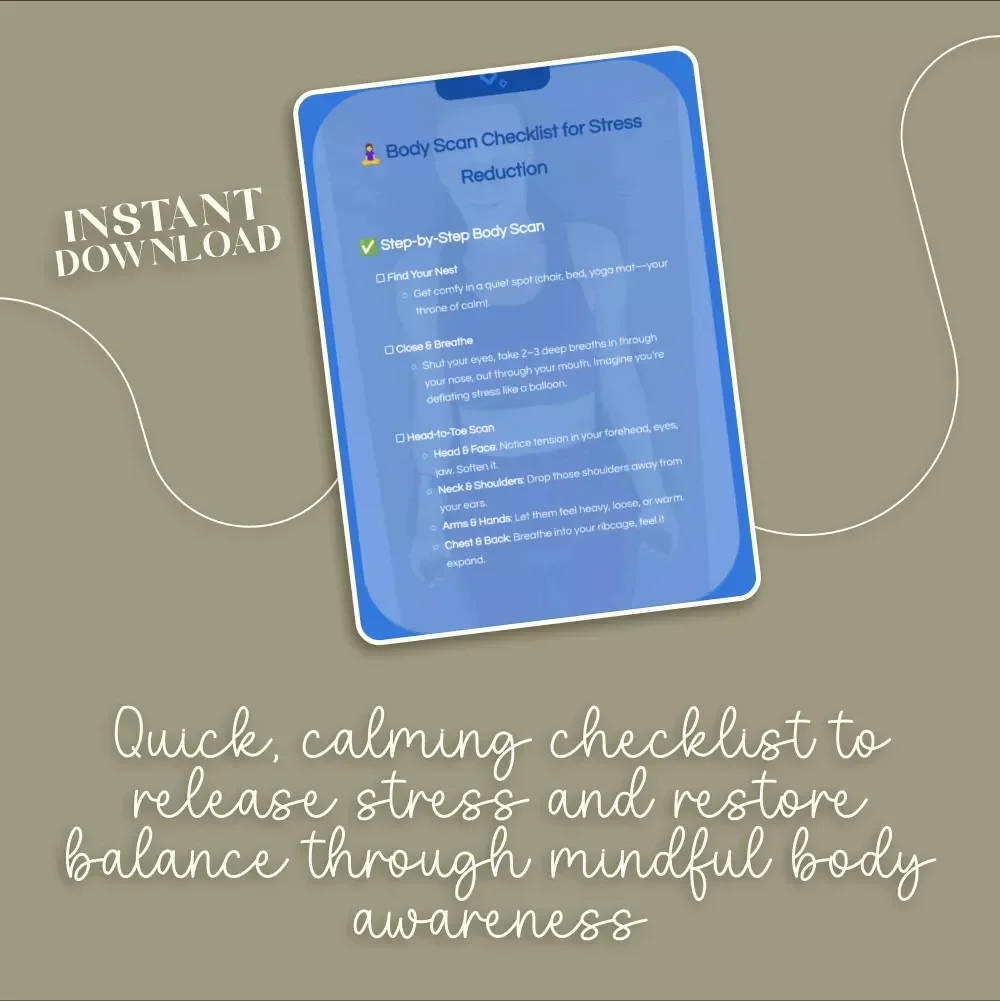 Body Scan Checklist for Stress Reduction | Mindfulness Meditation Guide | Relaxation eBook Digital Download for Anxiety Relief, Self Care & Wellness