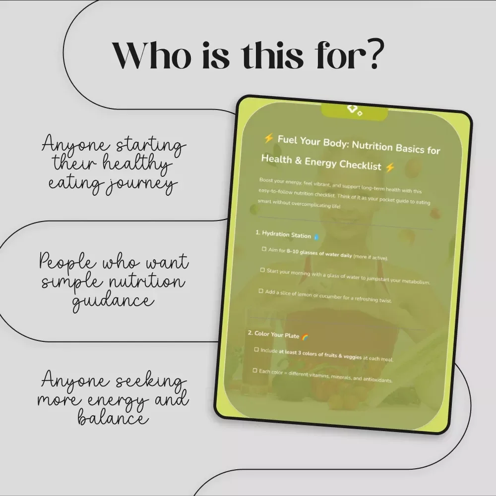 Fuel Your Body: Nutrition Basics for Health & Energy Checklist | Digital Download Wellness Guide, eBook & Healthy Eating Printable for Energy, Balance, and Long-Term Health