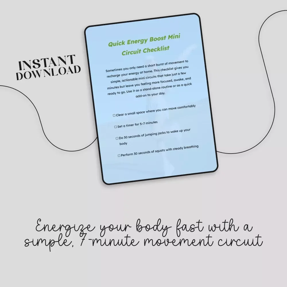 Quick Energy Boost Mini Circuit Checklist | Energy-Boosting Mini Circuits at Home | 5–7 Minute Workout Routine for Instant Motivation & Focus