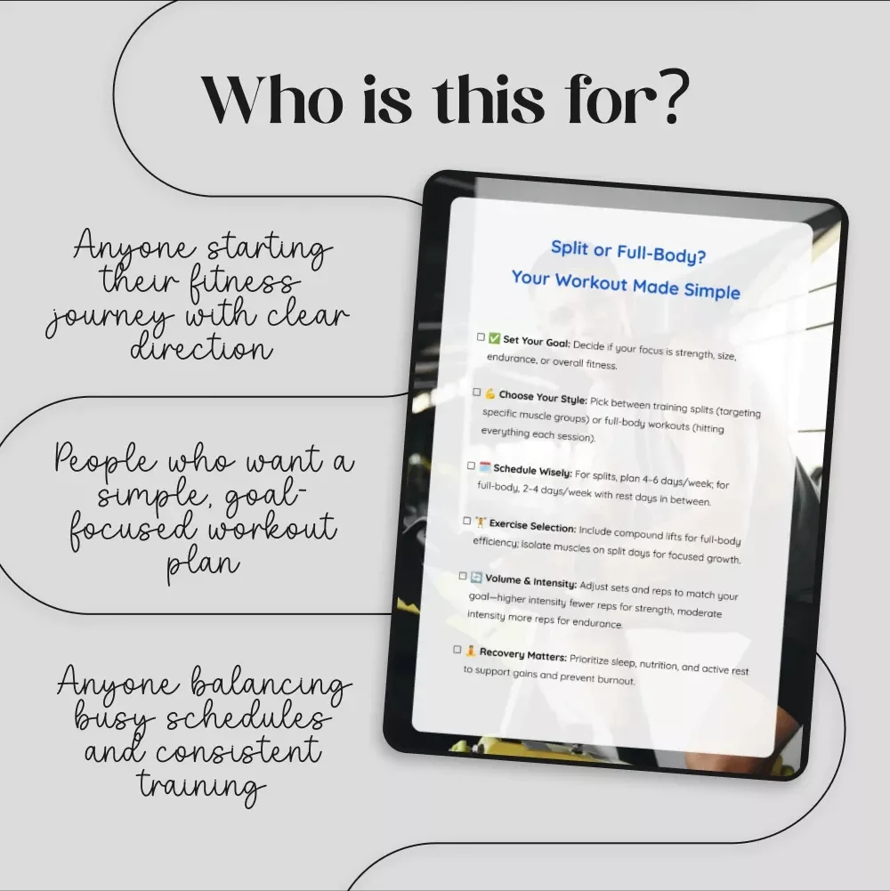 Split or Full-Body? Your Workout Made Simple | Fitness Training Checklist | Digital Download Guide for Beginners, Gym Enthusiasts & Home Workouts | Strength, Size & Endurance Planner