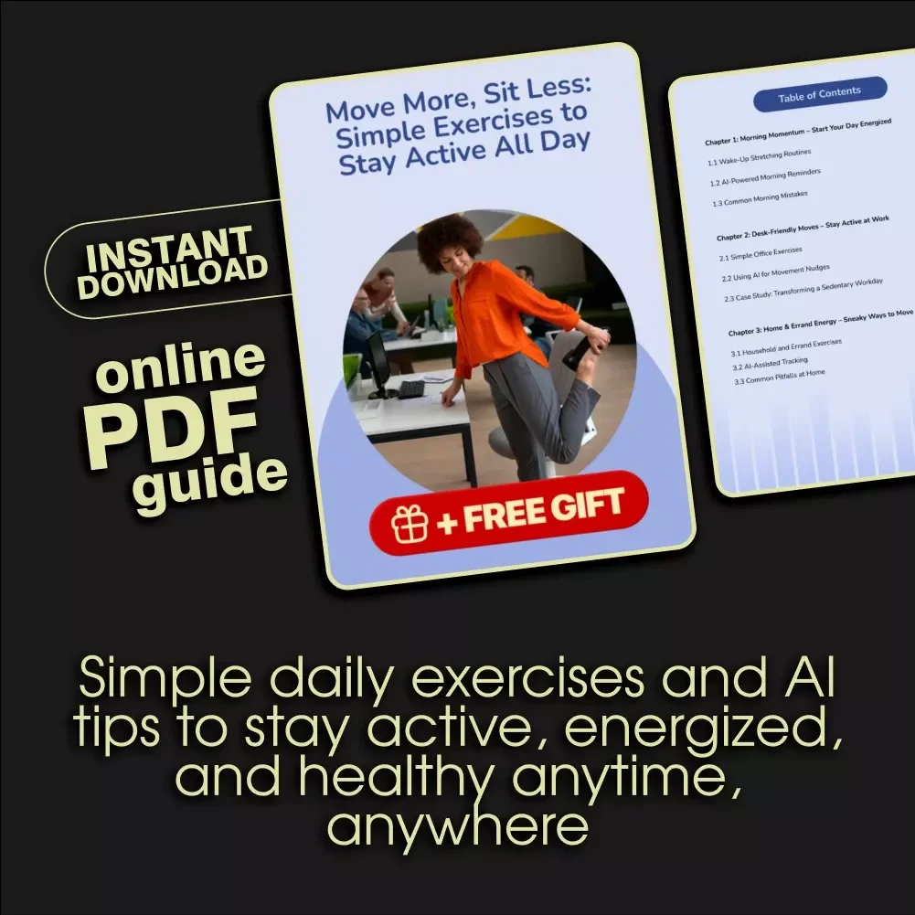 Move More, Sit Less: Simple Exercises to Stay Active All Day | Digital Download eBook, Fitness Guide, Wellness Checklist for Desk Workers & Home Routines