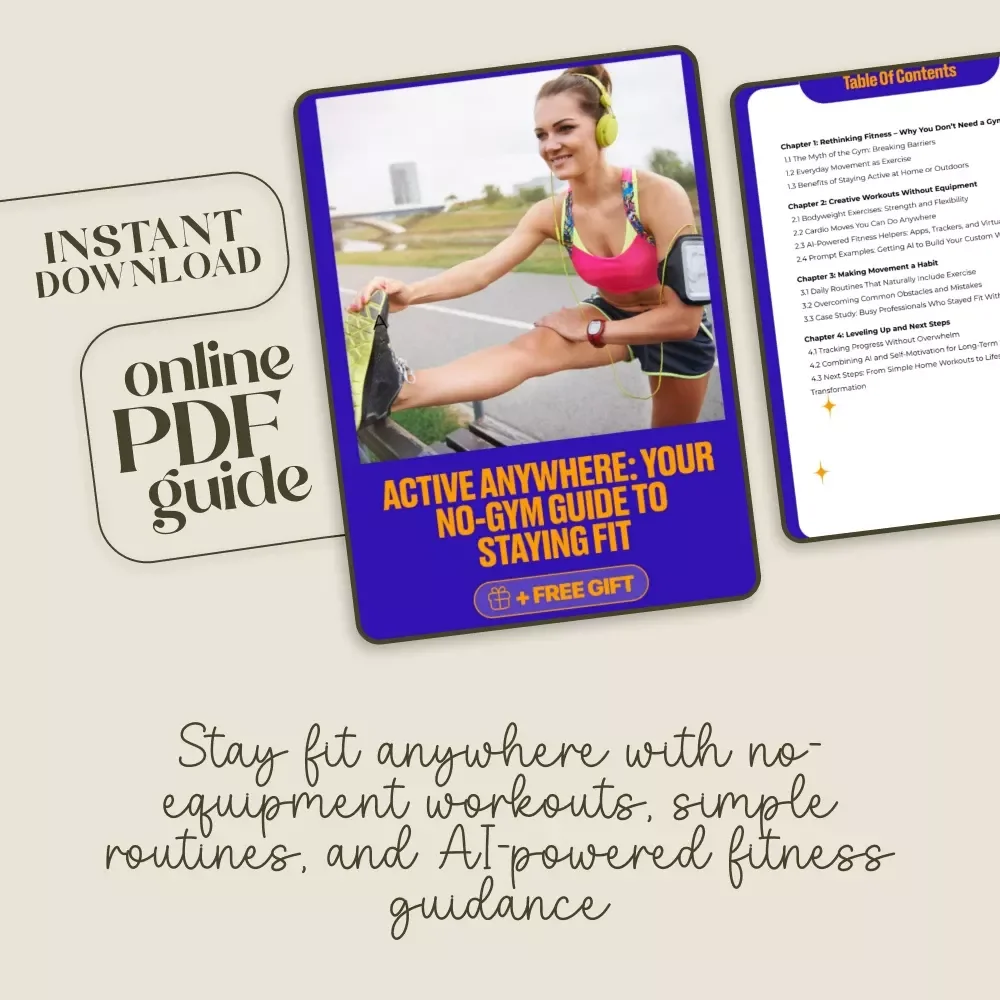 Active Anywhere: Your No-Gym Guide to Staying Fit | Digital Fitness Guide, Home Workout eBook, No-Equipment Exercise Plan, AI-Powered Workouts, Healthy Lifestyle Checklist